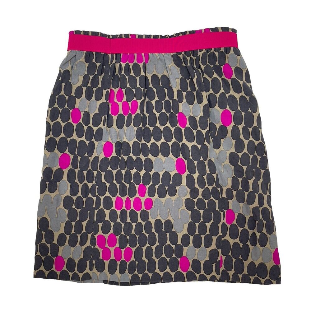 Boden Skirt Size 2 Gray Pink Polka Dot Midi Flowy Elastic‎ Waist Viscose Retro